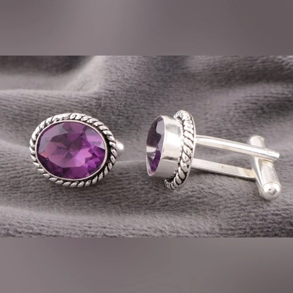 Sterling Silver Amethyst Cuff Links